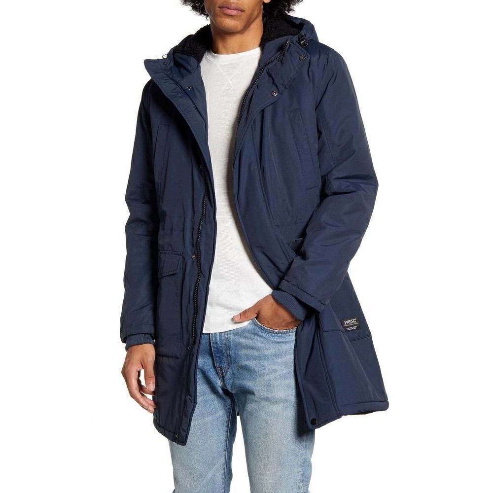 WeSC Blueberry Blue Full-Zip Winter Warm Unisex Parka Jacket Coat Men Size US M